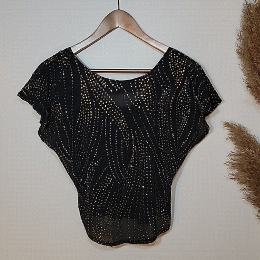 Vintage Sheer Sequined Black Top. Rumours, size small.